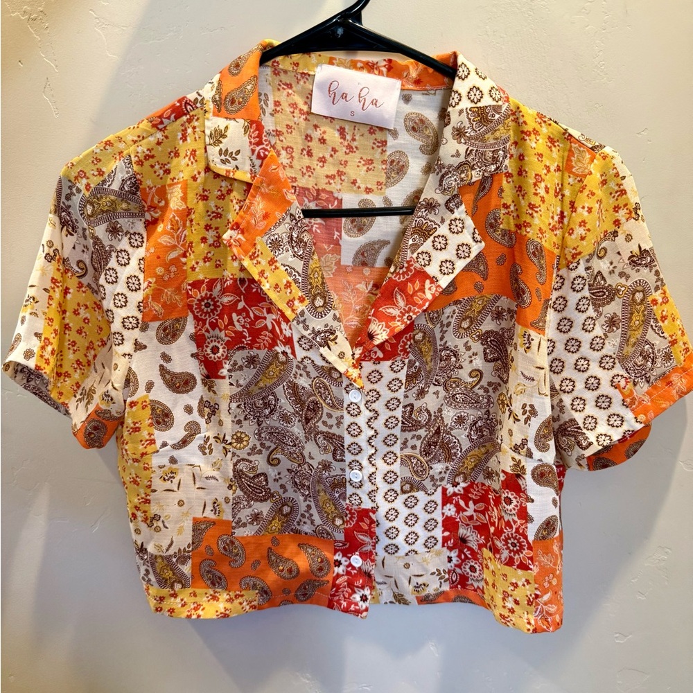 Women's Boutique Patchwork Crop Top - Multicolor